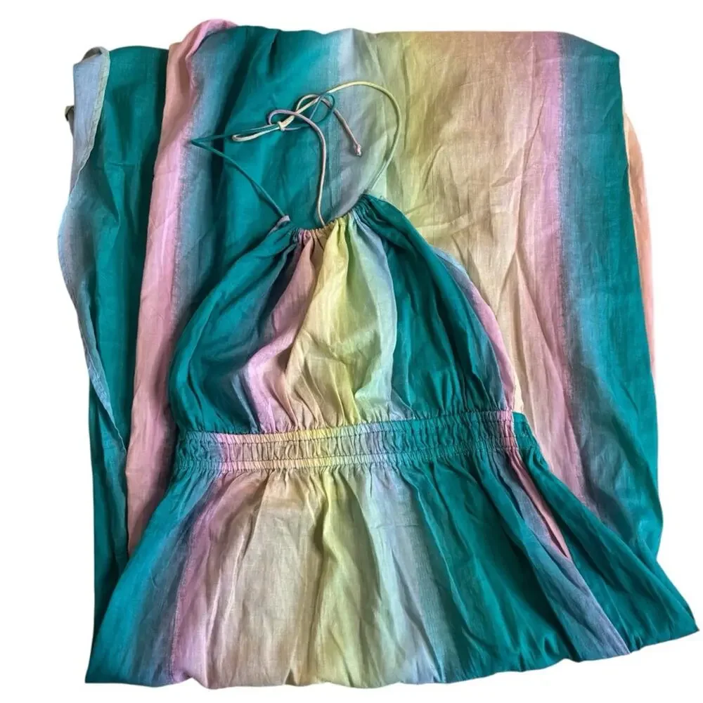 Asos Long Beach Dress Swim Cover Up Halter Style Hand‎ Dyed Pastels Size 6